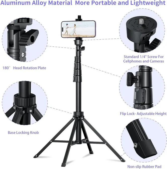 Screenshot 2025-07-17 at 22-56-35 Amazon.com Fugetek Trípode selfie stick de 62 pulgadas para iPhone diseño estable de 4 patas control remoto Bluetooth palo y piernas de aluminio ligero portátil todo en uno compatible con i[...].webp