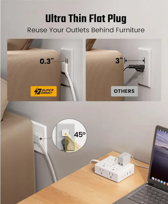 Screenshot 2025-09-23 at 21-46-18 Amazon.com Cable de extensión de 10 pies con múltiples tomas regleta protectora de sobretensiones de enchufe plano cable de 10 pies de largo 8 salidas y 4 puertos USB (2 USB C) estación de [...].webp