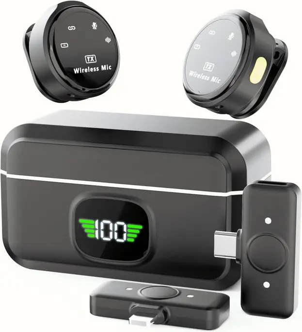 [K 9] Micrófono inalámbrico Lavalier con estuche de carga y doble clip