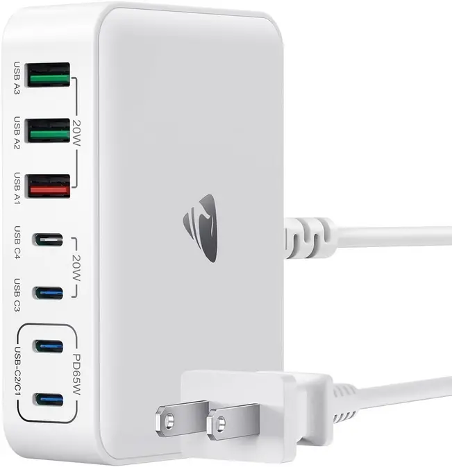 ⚡ Estación de Carga Rápida – 7 Puertos, 165 W, Cable de 150 cm, para iPhone, MacBook, Samsung y Más