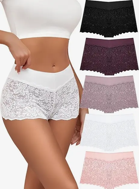 👙 Pack de 5 Cacheteros Cortos de Encaje – Transpirables, Cómodos y Sexy, con Cintura Elástica | Talla M