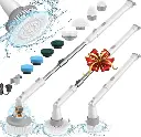 🌀 Cepillo Eléctrico Giratorio para Limpieza – Mango Largo, 8 Cepillos, 2 Velocidades, Recargable