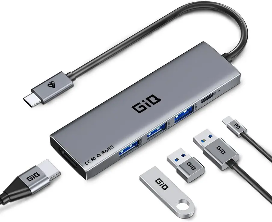 🔌 Hub USB-C 5 en 1 – Adaptador HDMI 4K, 3 Puertos USB y Carga Rápida 100 W