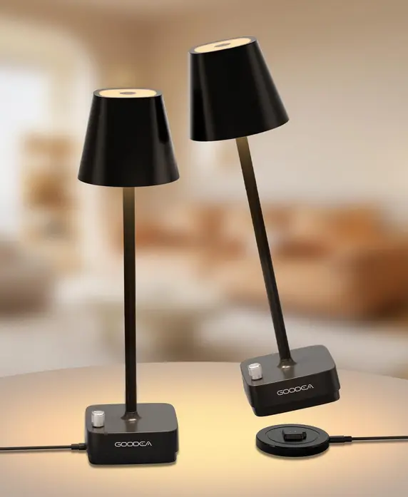 💡 Set de 2 Lámparas Inalámbricas Recargables – Luz Regulable en 3 Tonos y Base de Carga USB