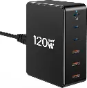⚡ Estación de Carga 6 en 1 – 120 W GaN, 3 Puertos USB-C y 3 USB-A