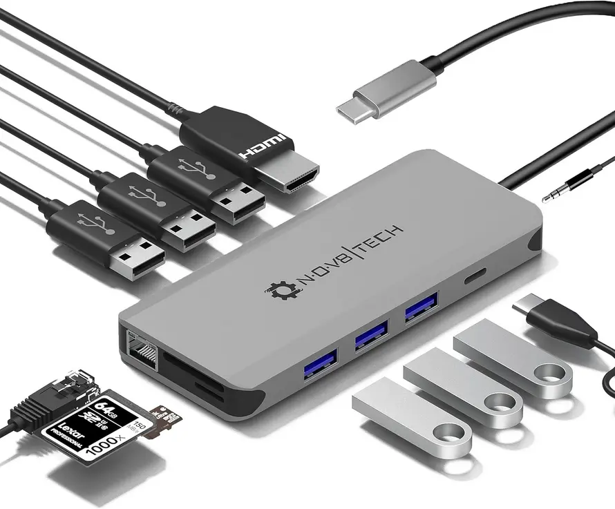 🔌 Hub USB-C 12 en 1 – HDMI, Ethernet, Lector SD/TF y Carga Rápida