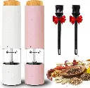 🧂 Set de Molinillos Eléctricos – Sal y Pimienta con Luz LED y Grosor Ajustable (Rosa y Blanco)