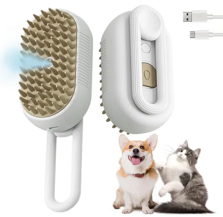 🐱 Cepillo 3 en 1 de Vapor para Gatos y Perros – Suave, Eficiente y Recargable