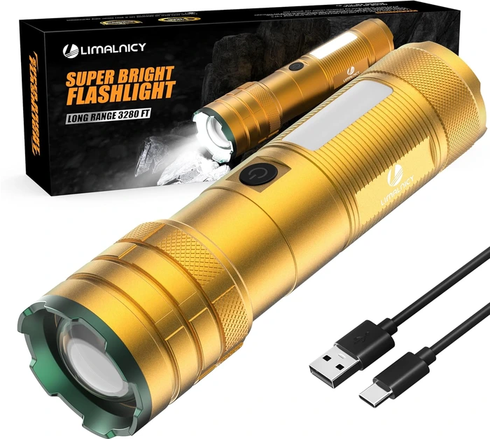 Linterna LED Recargable de Alto Alcance – 4 Modos y USB-C