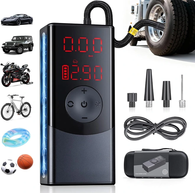 Inflador de Neumáticos Portátil Inalámbrico 150 PSI con Pantalla Digital y Luz LED