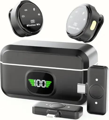 [K 9] Micrófono inalámbrico Lavalier con estuche de carga y doble clip