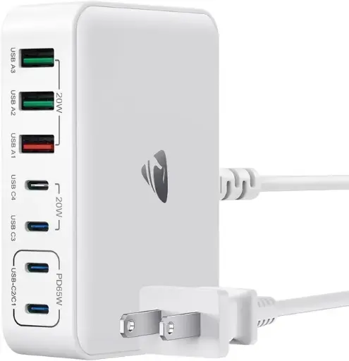 [165 W] ⚡ Estación de Carga Rápida – 7 Puertos, 165 W, Cable de 150 cm, para iPhone, MacBook, Samsung y Más