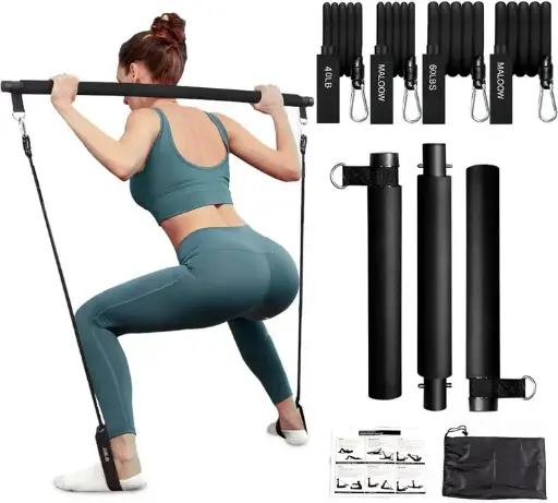 🏋️‍♀️ Kit de Barra de Pilates con Bandas de Resistencia – Entrenamiento Completo en Casa