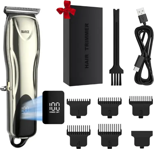 💈 Recortadora de Barba y Cabello – 5 Peines, Pantalla Digital y Carga USB