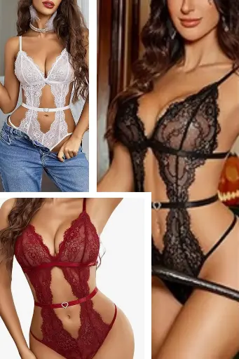 Body de Encaje Sexy Avidlove – Escote en V, Detalles Ajustables y Diseño de Una Pieza TALLA - M
