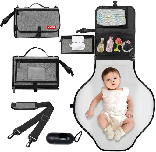 [Gris] Cambiador de Pañales Portátil ABI – para Bebés de 0 a 36 Meses